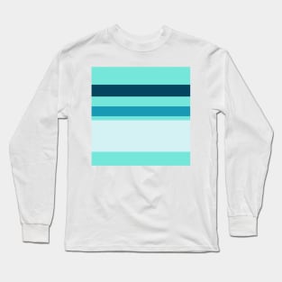 A peerless pattern of Water, Sky Blue (Crayola), Blue-Green and Marine Blue stripes. Long Sleeve T-Shirt